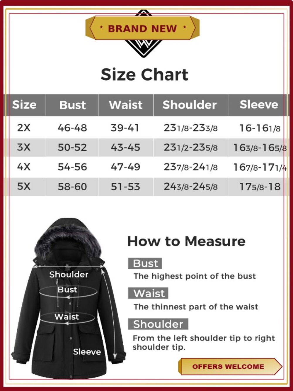 Plus Size Waterproof Quilted Hooded Puffer Parka Winter Coat - Picture 7 of 7